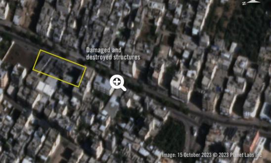 Satellite imagery showing damage to buildings in Gaza